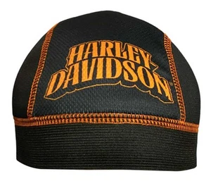 Harley-Davidson Men's Out Riding H-D Text Polyester Skull Cap - Black & Orange - Picture 1 of 2