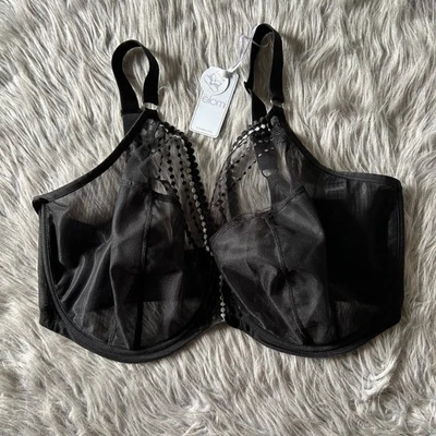 Elomi Unlined Bra Womens Size 40M Black Sheer Lace Underwire Back Closure - Image 1 of 4