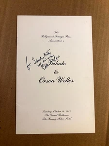 Rarissimo omaggio Orson Welles autografato Hollywood Foreign Press Assoc 1981 - Foto 1 di 11