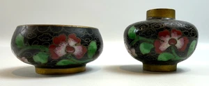 Vintage chinesische Cloisonné Vase & Schale Kirschblüten Emaille & Messing passend - Bild 1 von 8