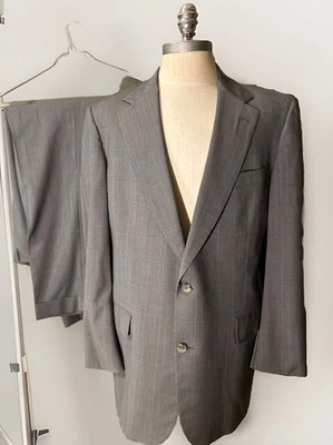 Brooks Brothers Vintage Suit Mens 44L  37x30 Glen Check Taupe Dbl Pleated Cuffed - Image 1 of 4