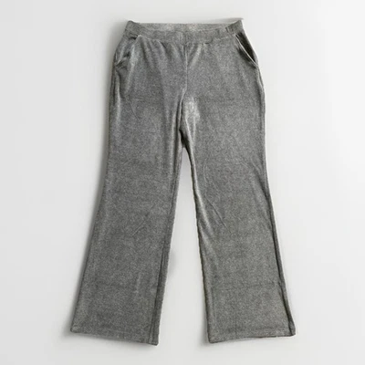 Lands End Gray Ribbed Velour Pants XL 18 Pull On Pockets Stretch Lounge NEW - Image 1 of 4