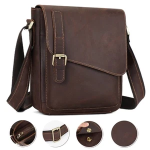 Vintage Men Sling Briefcase Genuine Leather Crossbody Messenger Shoulder Bag - Picture 1 of 17