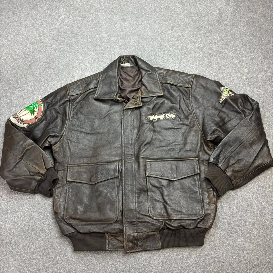 Chaqueta Voladora de Cuero Rainforest Café Adulto Pequeña Marrón Aviador Militar Hombres* Foto 1 de 4