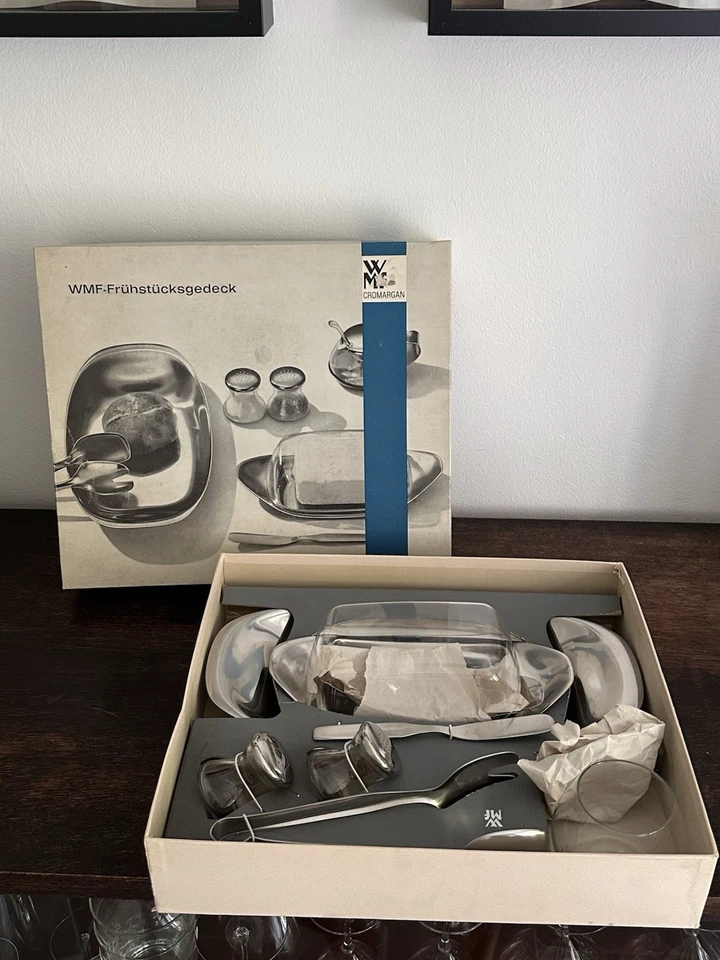 SF WMF gr. Frühstücksset Butterdose Zange Streicher Senf Cromargan Wagenfeld OVP - Bild 1 von 4