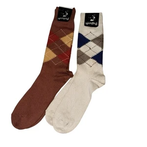 Calze eleganti vintage NOS Pantherella fine inglese Argyle 2 paia marrone avorio multi - Foto 1 di 6