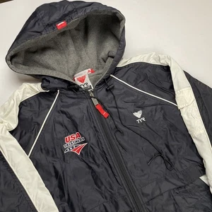 TYR USA Triathlon Long Jacket Men’s M Fleece Lined Hooded Black White Nylon - Picture 1 of 14
