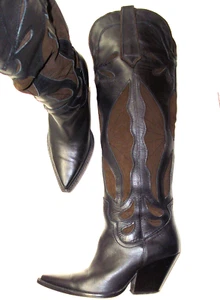 ZARA Mixed High Suede 6 / 36 Brown Leather Western Cowboy Tall Over Knee Boots - Picture 1 of 4