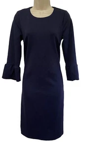 Boden Dress US6 UK 10 Navy blue 3/4 Ruffle Sleeve Lined Back Zip Stretch Womens - Picture 1 of 11