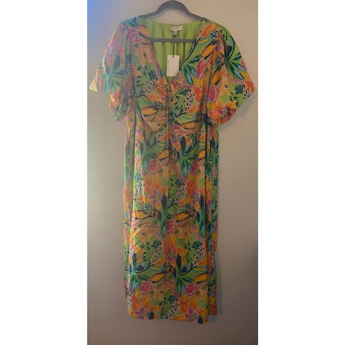 Abito midi Skies Are blu celine stampa floreale taglia 2X nuovo con etichetta