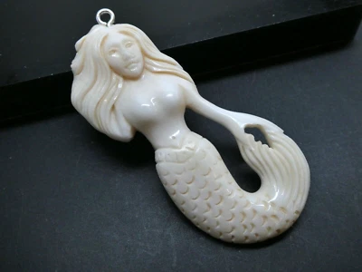 Sirena Sirena Esterlina 925 Agua Búfalo Bubalis Hueso Colgante y Cordón Foto 1 de 4