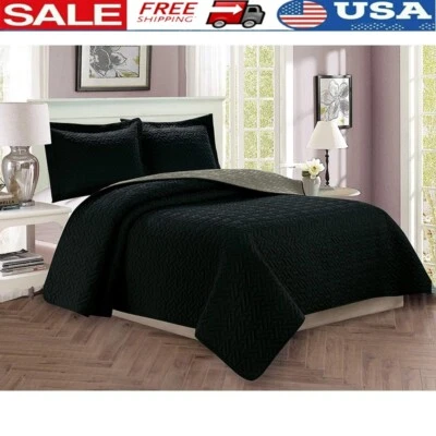 Juego de colcha king de 3 piezas fundas reversibles de microfibra de peso pesado nuevo Foto 1 de 4