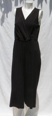 $79 TORRID Black Brown Stripe Soft Stretch Crop Wide Leg Pants Jumpsuit 00 US 10 - Image 1 of 4