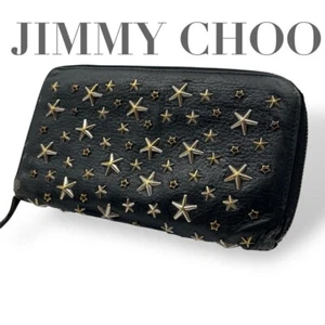 Jimmy Choo Filipa Star Studded Leather Zip Around Long Wallet Black Used - Picture 1 of 11