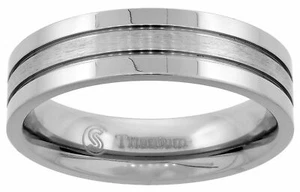 Titanium Ring Men Wedding Band 6mm High Polish 2 Grooves Brushed Center Flat - Picture 1 of 1