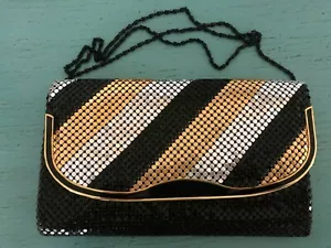 Vintage 80's Disco Club Metal Mesh Purse Bag Clutch Shoulder Gold Black Silver - Picture 1 of 3