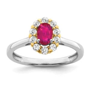 1.61 Ct Lab Grown Diamond & Lab Created Oval Ruby Ring Size 7 14K Two-tone Gold - Picture 1 of 8