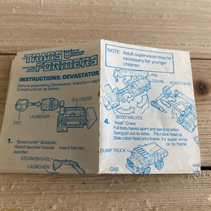 Transformers G1 Construction Devastator Assembly Instructions Sheet Vintage - Picture 1 of 4