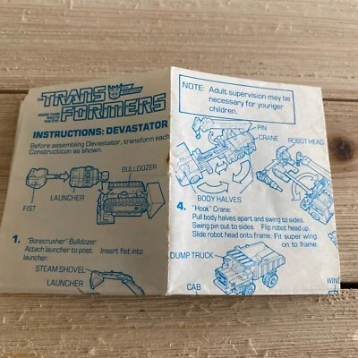 Transformers G1 Construction Devastator Assembly Instructions Sheet Vintage - Image 1 of 4