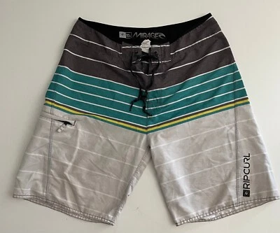 Rip Curl Mirage Mens Size 33 Black Green Gray Striped Swim Trunks Board Shorts - Image 1 of 4