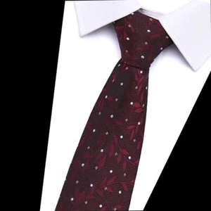 New Classic WOVEN 100% Silk Men's Necktie - Burgundy w/Leaf Design - 57" long - Picture 1 of 1