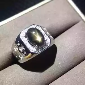 Star Sapphire, Men's Star Sapphire Ring, Star Light Sapphire Ring 9x11mm, 4CT - Picture 1 of 6
