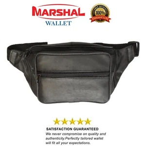 NEW Black Leather Fanny Pack- Mens Waist Belt Bag -Womens Purse Hip Pouch Travel - Picture 1 of 5