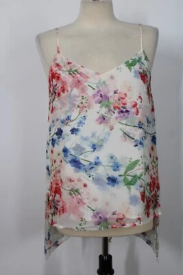 Blusa sin mangas Theory M Vanese beige floral seda correa de espagueti alta-baja Foto 1 de 4