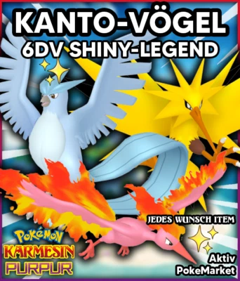 KANTO VÖGEL TRIO ✨ SHINY 6DV ✨ Pokemon Karmesin und Purpur Lvl 100 Battle Ready - Bild 1 von 4