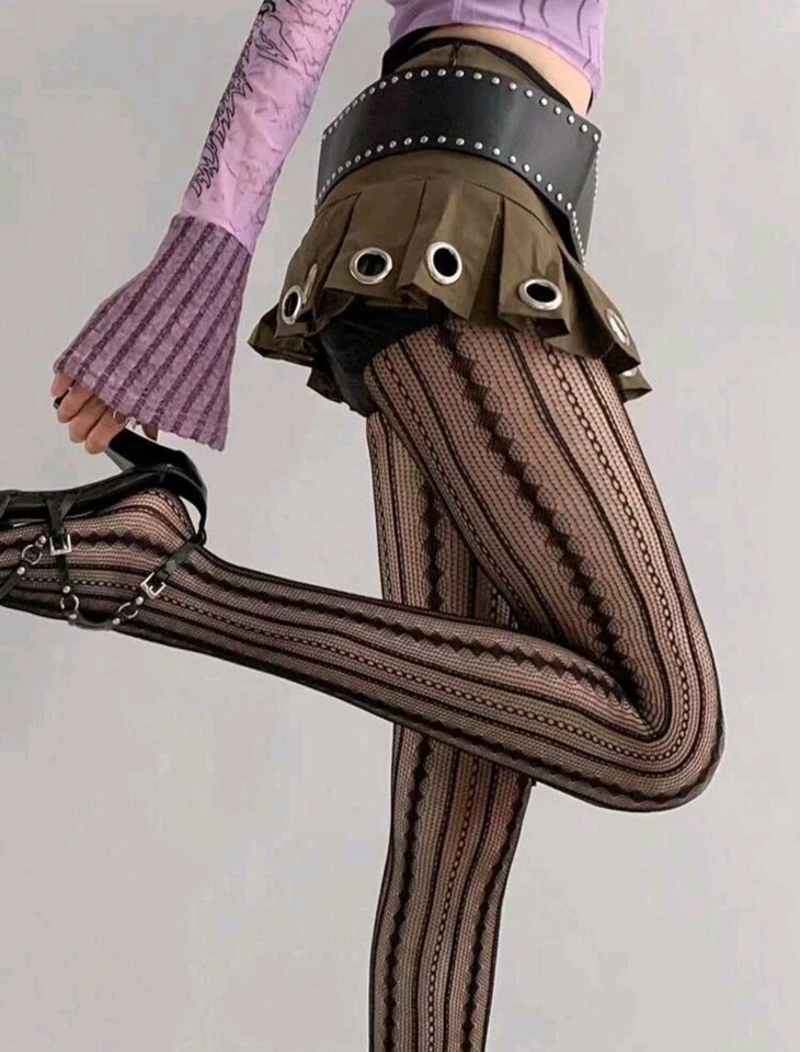 Medias para mujer estampadas pantimedias vintage retro románticas diseño a rayas Foto 1 de 4