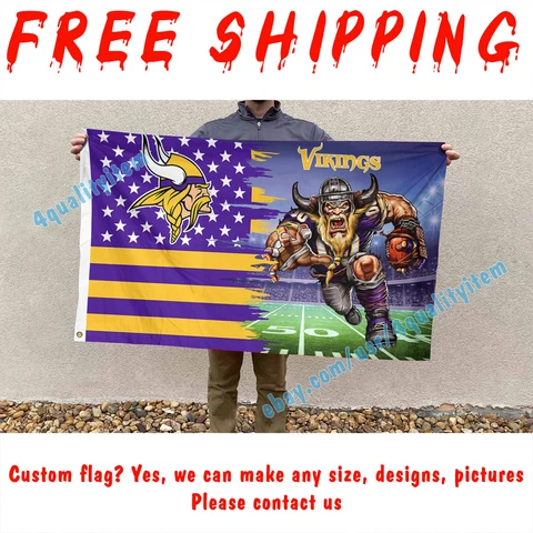 Deluxe Minnesota Vikings Stars Stripes Mascot Flag Banner 3X5 FT Football 2023 Cover