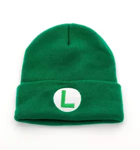Luigi Green Beanie Super Mario Bros Cuffed Knit Skull Cap Adult Cosplay Costume - Picture 1 of 3