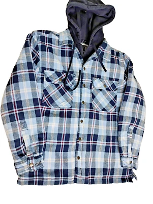 Berkley Jensen Camisa Acolchada de Franela con Capucha Chaqueta Cremallera Azul a Cuadros Mediana Foto 1 de 4