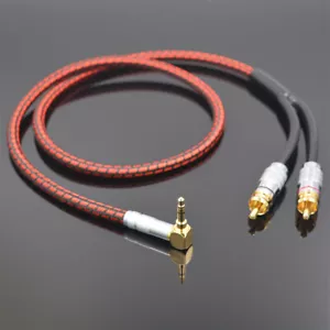 High end Stereo 3.5mm to 2 RCA Audio Cable Audiophile Hi Fi Right angle Braided - Picture 1 of 7