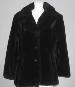 VTG Davis of Boston Black Super Thick Plush Faux Fur 2-Pkt Lined Coat Wms L? EXC - Picture 1 of 1