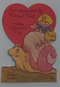 Vintage Child's Die Cut School Valentine Card, Kid On Snail (Mail) - Unused, #2 - Picture 1 of 2