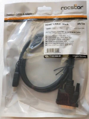 Rocstor 3ft HDMI To DVI-d M/m Cable DVI 18+1 Gold Plated Shielding Blk NEW - Image 1 of 2