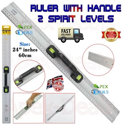 Aluminium Ruler With Spirit Levels 24" 600mm Rule Builders Levelling Tool Stick - Image 1 of 4