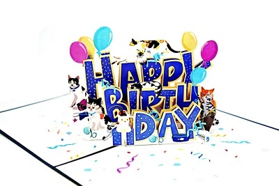 Cats Pop Up 3D Happy Birthday Card Cat , Birthday Card - Image 1 of 4