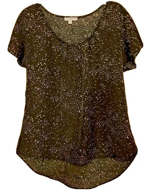 Хлопок на черный/белый/желтовато-коричневый абстрактный печать волан блузка-Sz M-EUC!! - Изображение 1 из 4