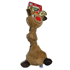 Happy Tails Holiday Dog Toy Plush Squeaker Reindeer Knot 16in Brown - Picture 1 of 1