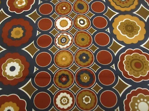 Brown and Rust Circle Design on Dark Navy Poly Cotton Fabric 30x44 - Picture 1 of 6