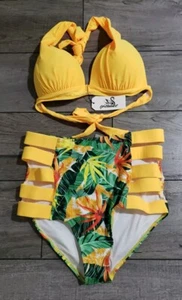 Sporlike Women High Waisted Swimsuit Halter Triangle Bikini Push Up Sz L - Picture 1 of 6