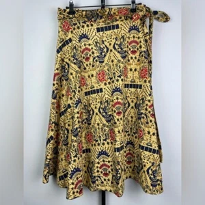 Vintage 100% Cotton Yellow Multicolor Thai Traditional Printed Wrap Skirt Sz M - Picture 1 of 8