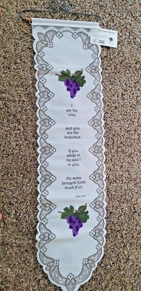遗产花边壁饰悬挂约翰 15:5 金属衣架圣经诗葡萄藤 — 第 1/4 张图片
