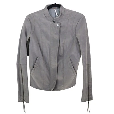 Chaqueta Free People para mujer talla 6 fresca gris limpia vegana imitación gamuza moto cremallera completa Foto 1 de 4