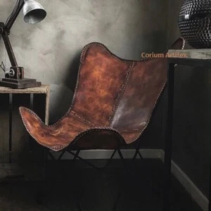 Vintage Schmetterling Stuhl Heim Dekor Buffalo Leder Lounge Akzent Relax Sessel - Bild 1 von 7