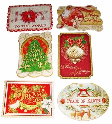 Punch Studio 12 Die-Cut Christmas Cards Antique Ephemera Joy to the World 67121 - Image 1 of 4