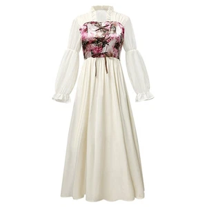 Women Fairy Witch Costume Light Luxury Dress Vintage Floral Pattern Long Sleeve - Picture 1 of 26