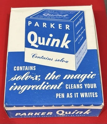 Caja Parker Quink y caja de botella de tinta negra azul de 12 nuevo stock antiguo 2 oz 1940 Foto 1 de 4